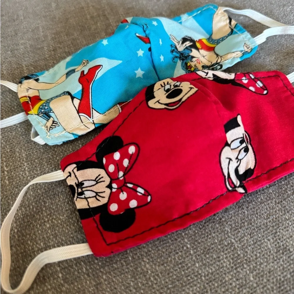 2 New Handmade Kids Colorful Cartoon‎ Character Face Masks